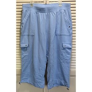 Venezia Capri Sweat Pant Casual Baby Blue Zip Size 22/24W High Rise Cargo Pocket